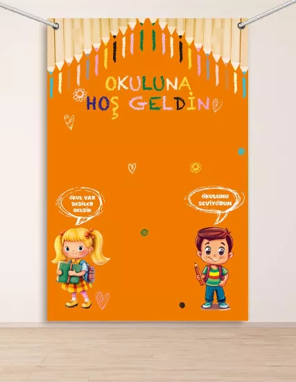 Okuluna Hoşgeldin Hatıra Fotoğraf Panosu Branda 100x150