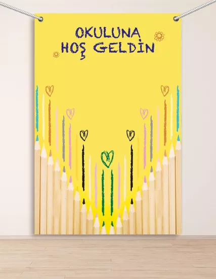 Okuluna Hoşgeldin Hatıra Fotoğraf Panosu Branda 160x200