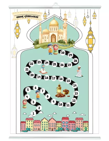 Çocuklar İçin Boyanabilir Eğitici Ramazan Oruç Çizelgesi - Ramazan Motivasyon Panosu 35x50cm