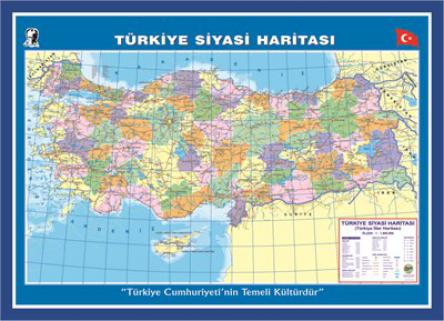 Türkiye Siyasi Haritası Çift Yönlü (Çıtalı - 70 Cm X 100 Cm)
