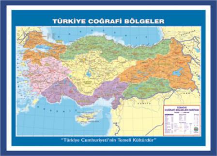 Türkiye Bölgeler Haritası (Çıtalı - 100 Cm X 140 Cm)