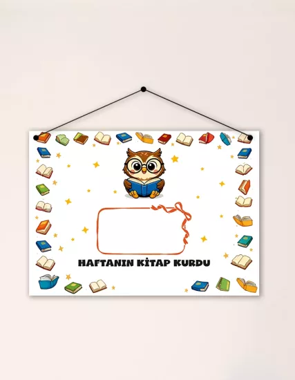 Ahşap Üzeri Uv Baskı Yazsil Haftanın Kitap Kurdu Panosu