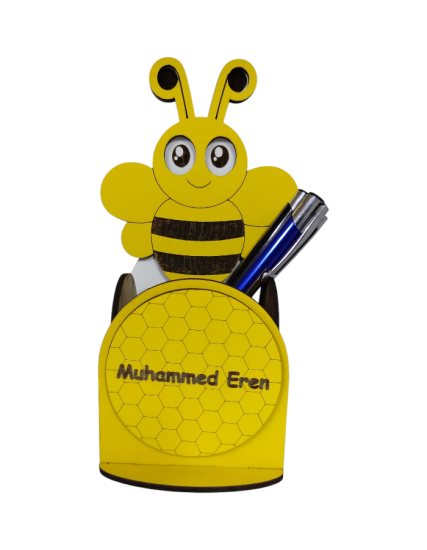 Karne Hediyesi Arılı Ahşap Kalemlik