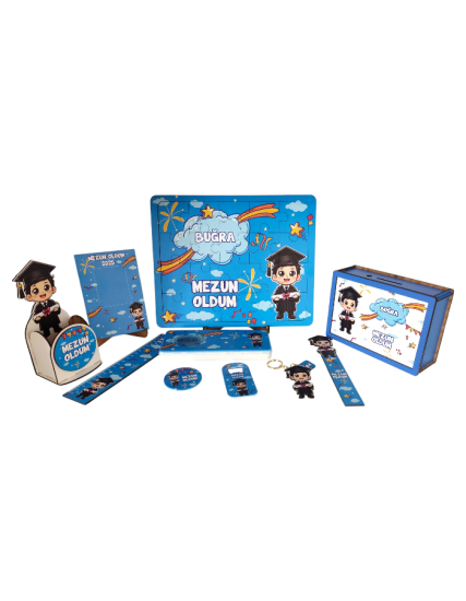 Mezuniyet Hediyesi Uv Baskılı Ahşap Kumbara Kalemlik Set 10 Parça