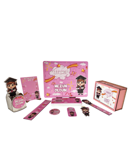 Mezuniyet Hediyesi Uv Baskılı Ahşap Kumbara Kalemlik Set 10 Parça