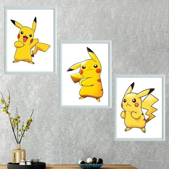 Pikachu Üçlü Takım Çerçeveli Poster Tablo