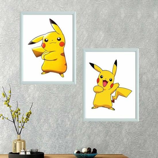 Pikachu İkili Takım Çerçeveli Poster Tablo