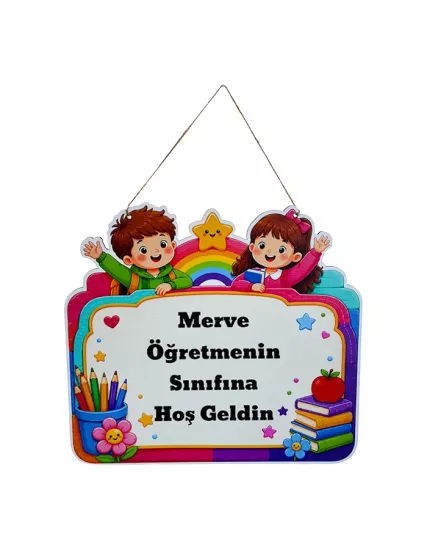 Öğretmenin Sınıfına Hoş Geldiniz Ahşap Kapı Panosu