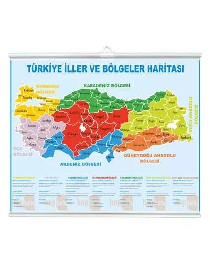 Türkiye İller ve Bölgeler Haritası (Detaylı) Çıtalı 80x100 cm Branda Baskı