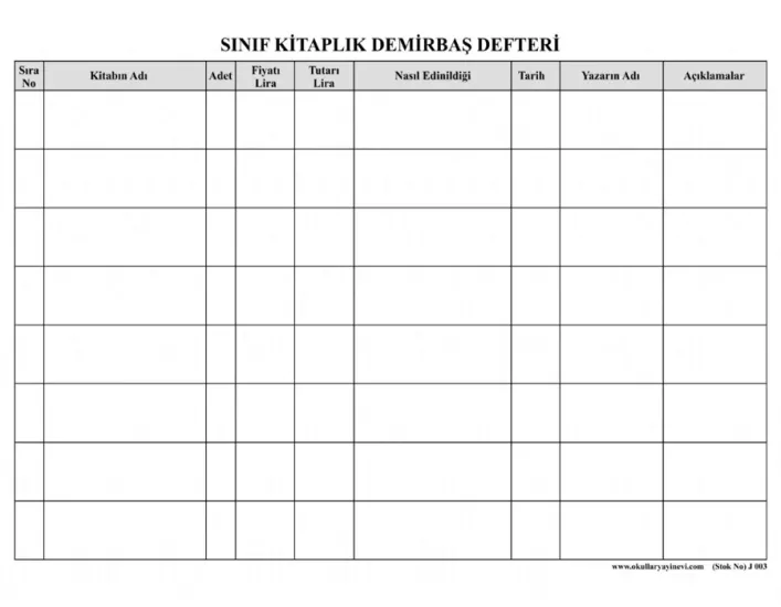 Sınıf Kitaplik Demirbaş Defteri (100 Sayfalık)