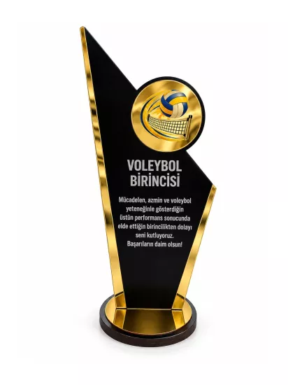 Kişiye Özel Ahşap Voleybol Plaketi – Gold Pleksi Detaylı
