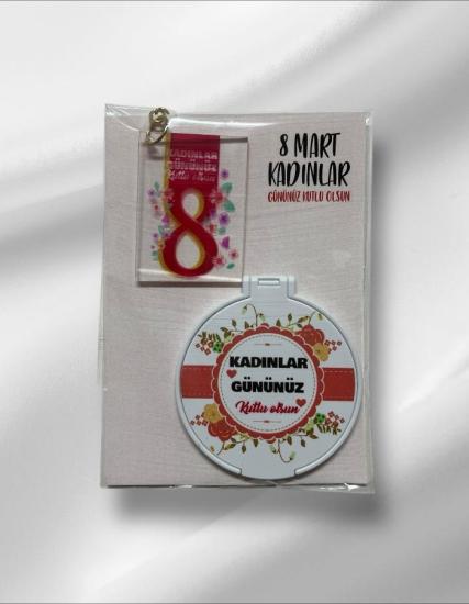 8 Mart Kadınlar Günü Hediyesi Baskılı Pleksi Anahtarlık ve Ayna