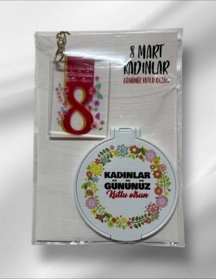 8 Mart Kadınlar Günü Hediyesi Baskılı Pleksi Anahtarlık ve Ayna
