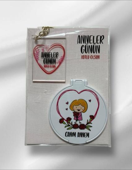 Anneler Günü Hediyesi Baskılı Pleksi Anahtarlık ve Ayna 5 Adet