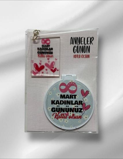 8 Mart Kadınlar Günü Hediyesi Baskılı Pleksi Anahtarlık ve Ayna