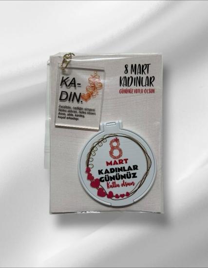 8 Mart Kadınlar Günü Hediyesi Baskılı Pleksi Anahtarlık ve Ayna