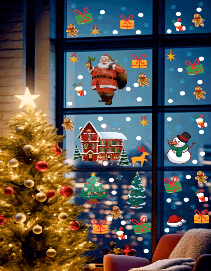 Yılbaşı Karlı Şehir Yeni Yıl Çocuk Bebek Odası Sticker Seti , Yılbaşı Süsü Yeni Yıl Kış Konsepti