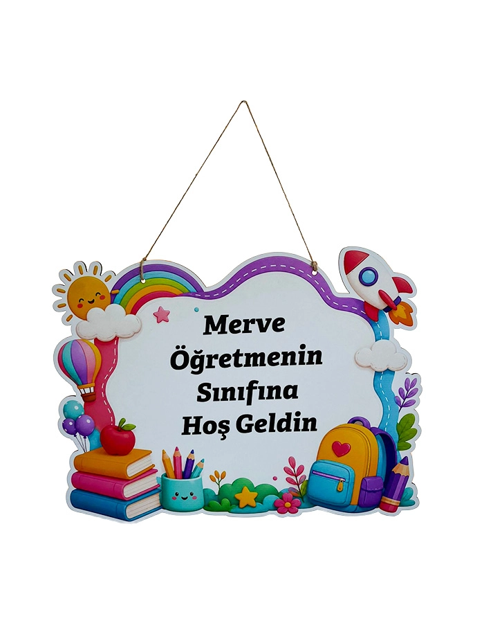 Öğretmenin Sınıfına Hoş Geldiniz Ahşap Kapı Panosu