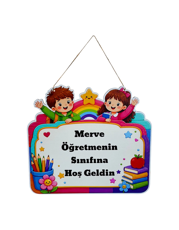 Öğretmenin Sınıfına Hoş Geldiniz Ahşap Kapı Panosu