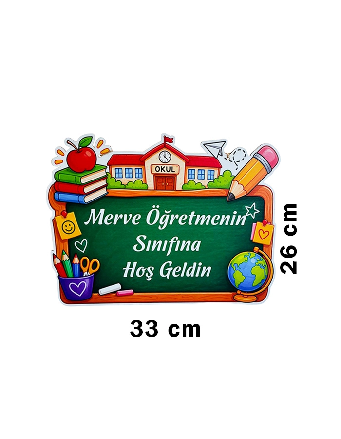 Öğretmenin Sınıfına Hoş Geldiniz Ahşap Kapı Panosu
