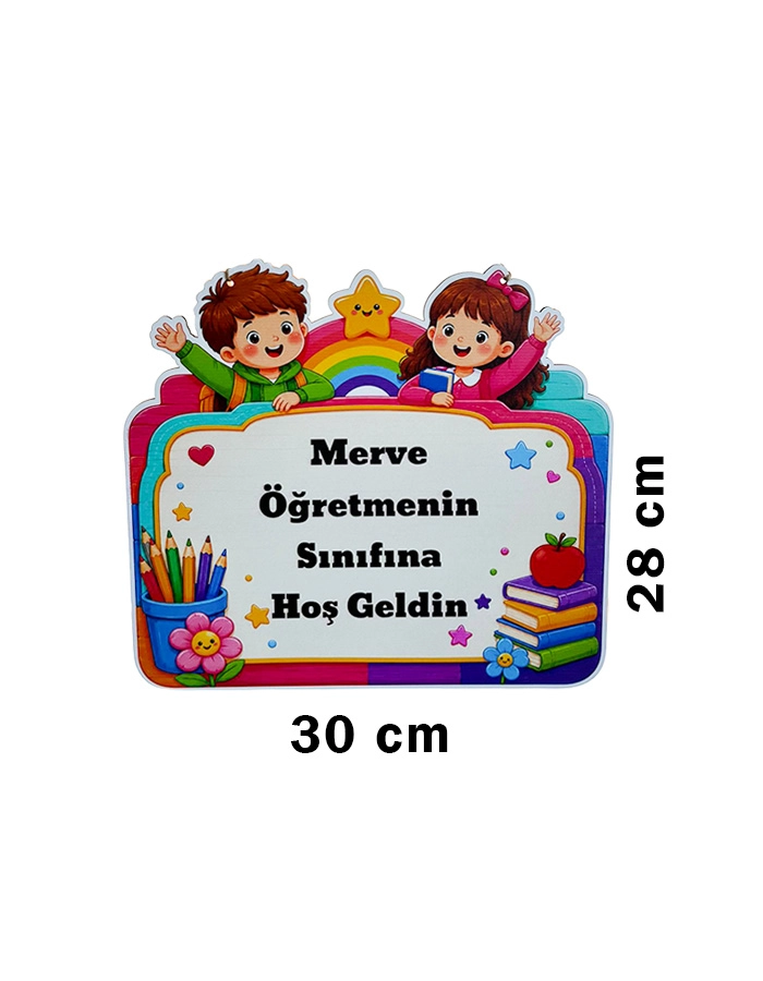 Öğretmenin Sınıfına Hoş Geldiniz Ahşap Kapı Panosu