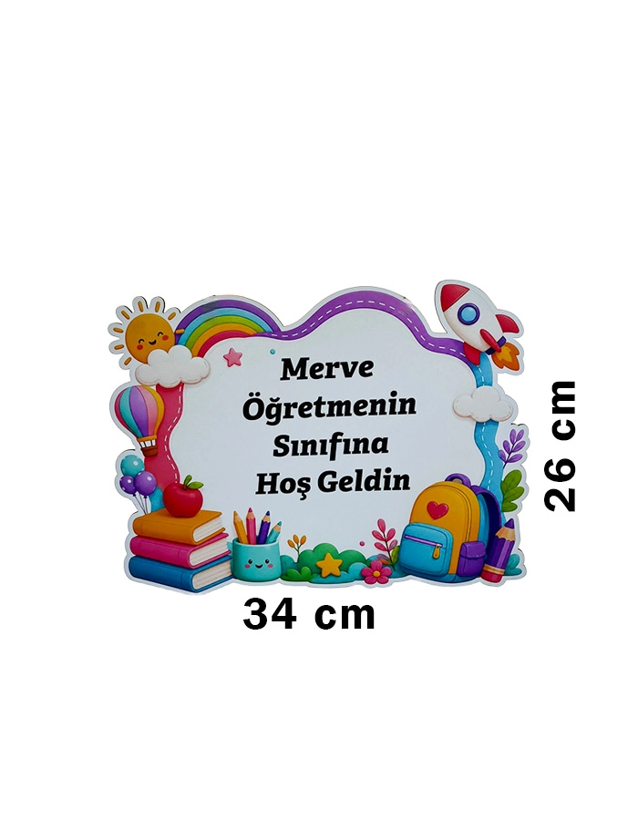 Öğretmenin Sınıfına Hoş Geldiniz Ahşap Kapı Panosu