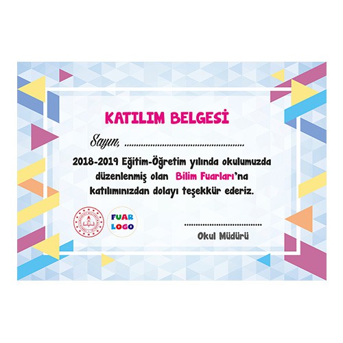 Bilim Fuarı Katılım Belgesi 6