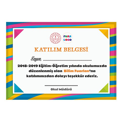Bilim Fuarı Katılım Belgesi 7
