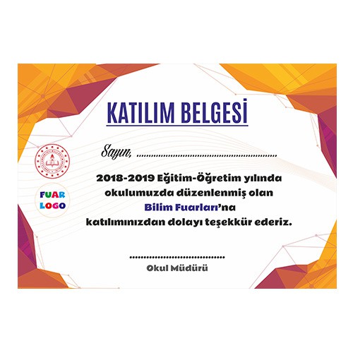 Bilim Fuarı Katılım Belgesi 8