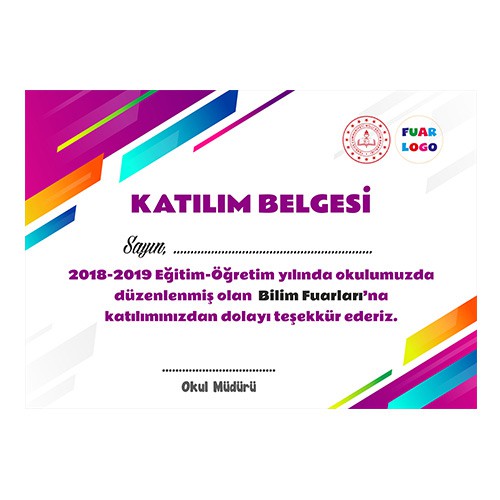 Bilim Fuarı Katılım Belgesi 10