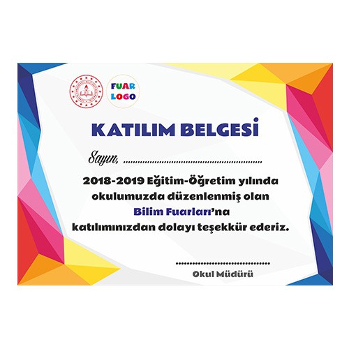 Bilim Fuarı Katılım Belgesi 11