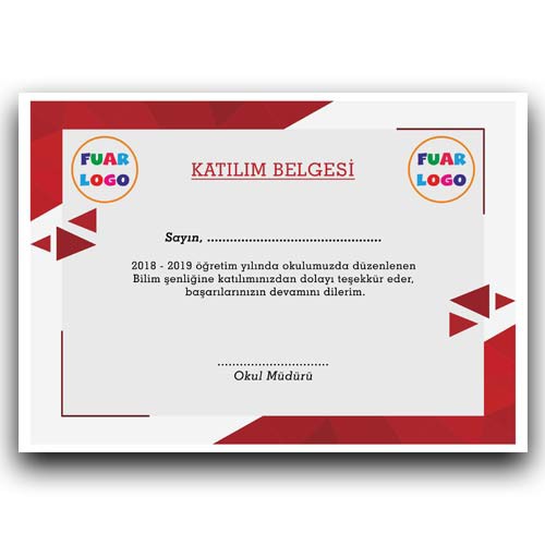 Bilim Fuarı Katılım Belgesi 1