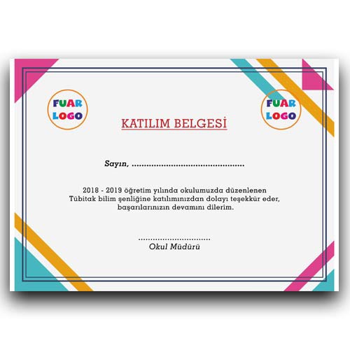 Bilim Fuarı Katılım Belgesi 2
