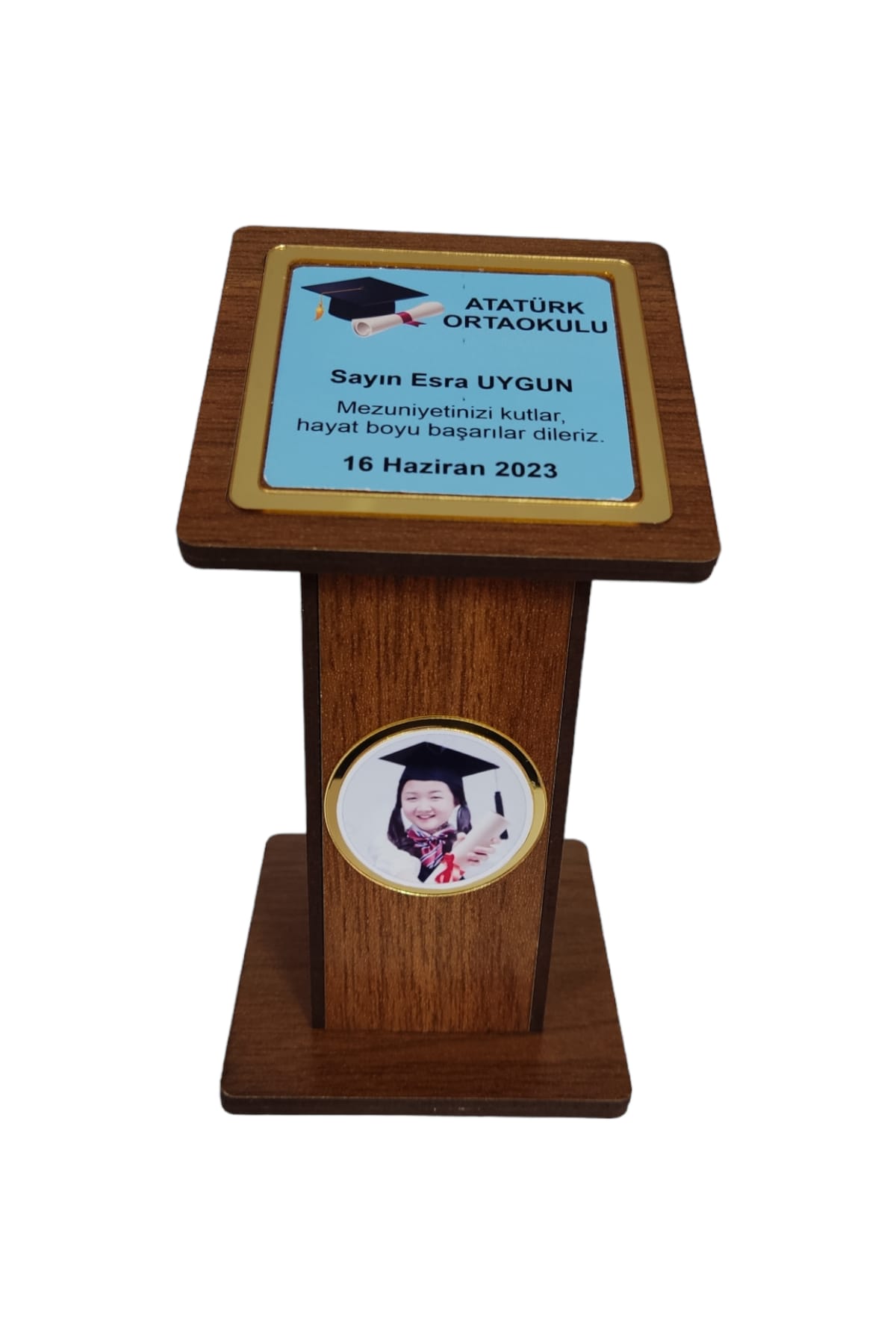 Kişiye Özel Mezuniyet Hatırası Ahşap Plaket Kürsü