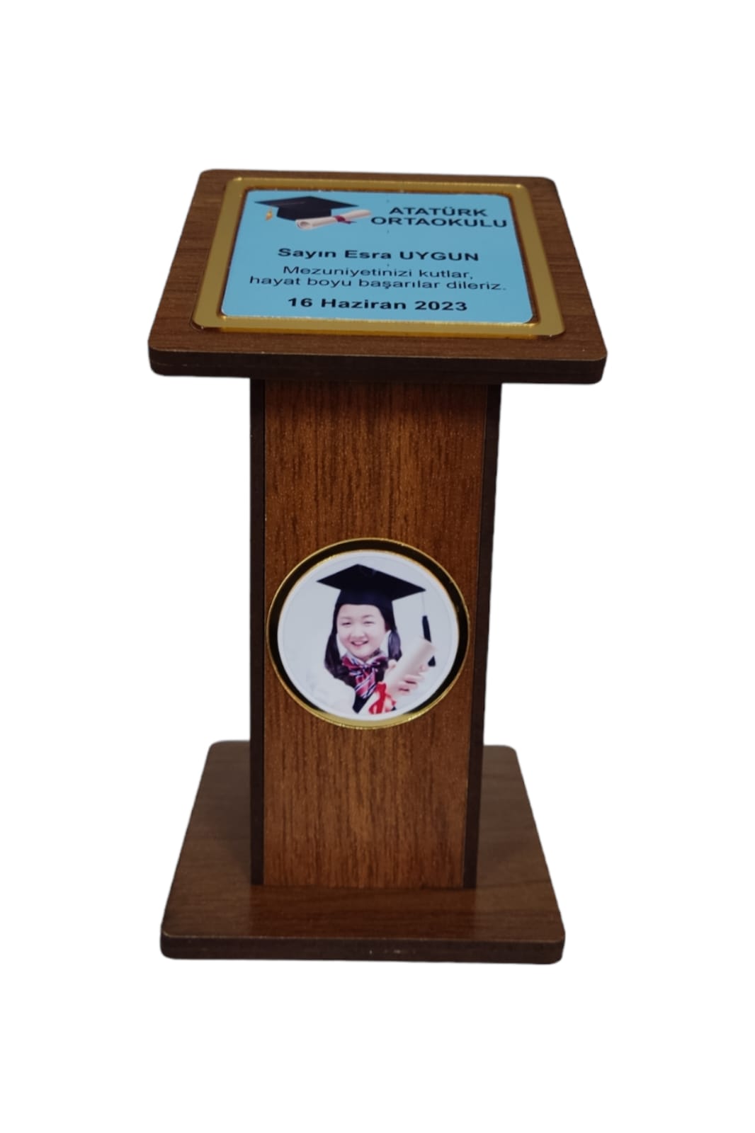 Kişiye Özel Mezuniyet Hatırası Ahşap Plaket Kürsü