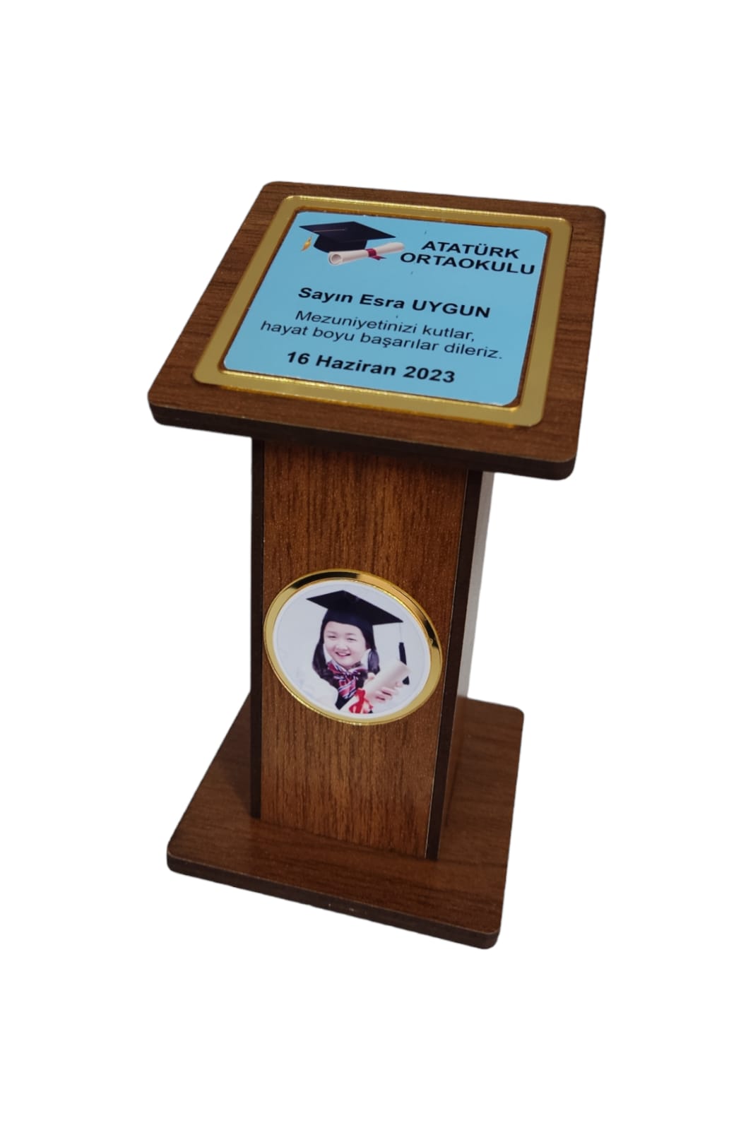 Kişiye Özel Mezuniyet Hatırası Ahşap Plaket Kürsü