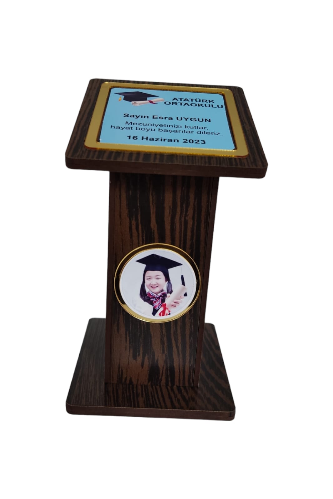 Kişiye Özel Mezuniyet Hatırası Ahşap Plaket Kürsü