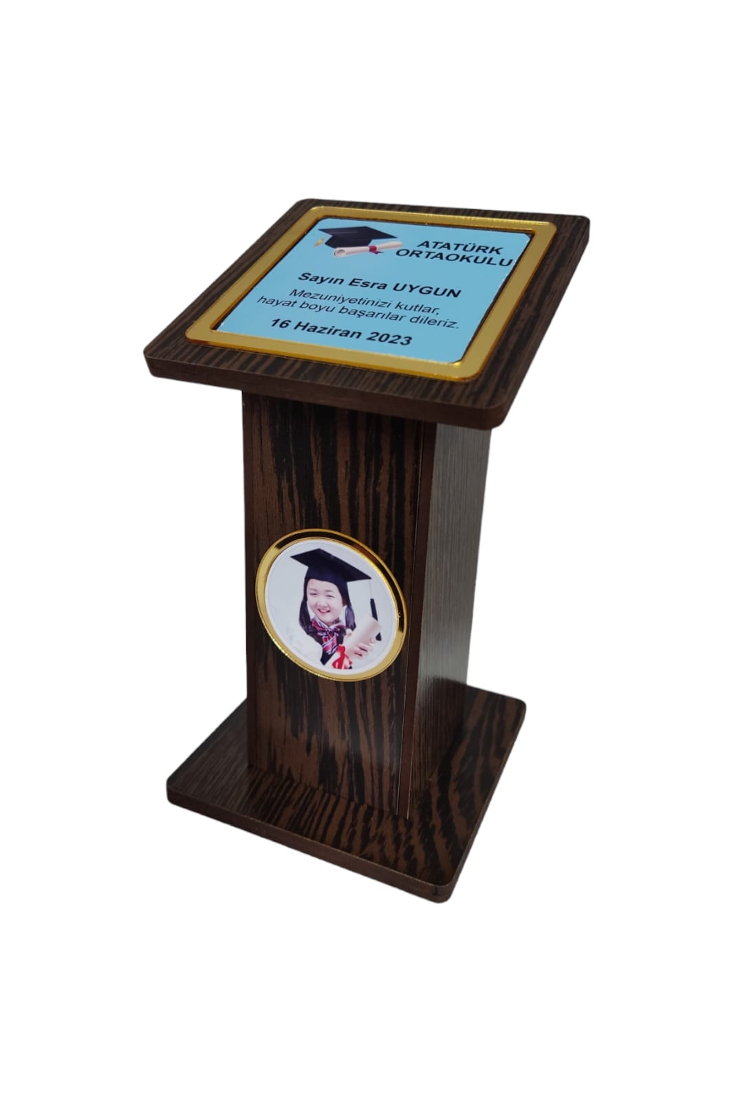 Kişiye Özel Mezuniyet Hatırası Ahşap Plaket Kürsü