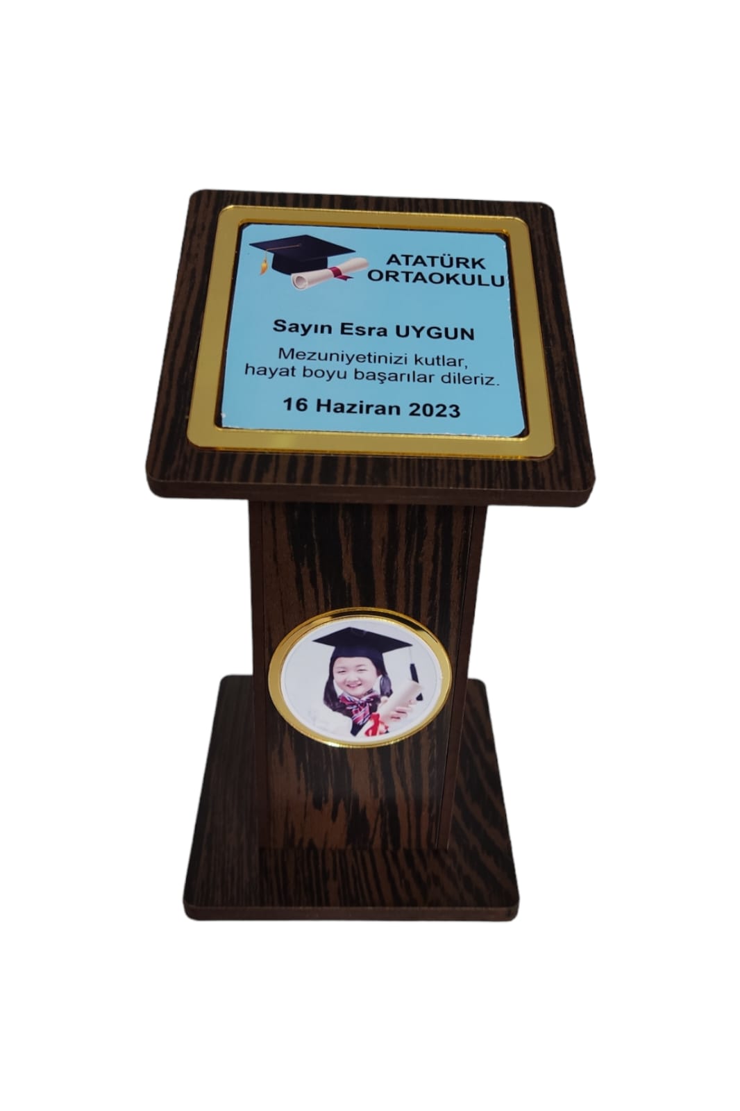 Kişiye Özel Mezuniyet Hatırası Ahşap Plaket Kürsü