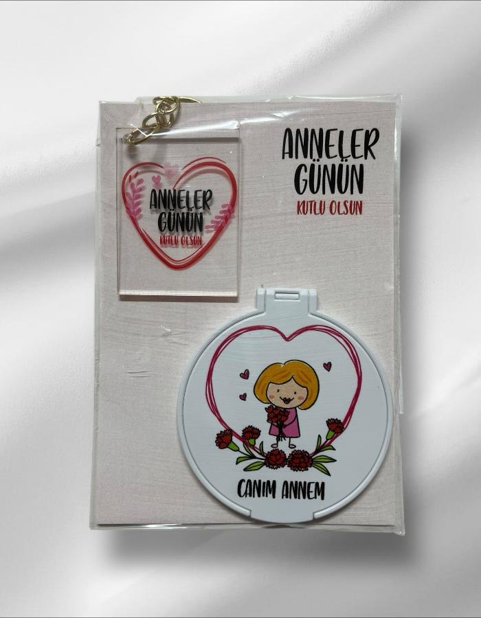 Anneler Günü Hediyesi Baskılı Pleksi Anahtarlık ve Ayna 5 Adet