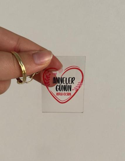 Anneler Günü Hediyesi Baskılı Şeffaf Pleksi Anahtarlık 5 Adet