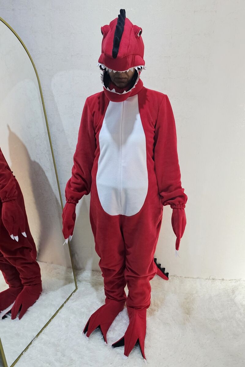 T-Rex Dinozor Kostümü Yetişkin Kırmızı